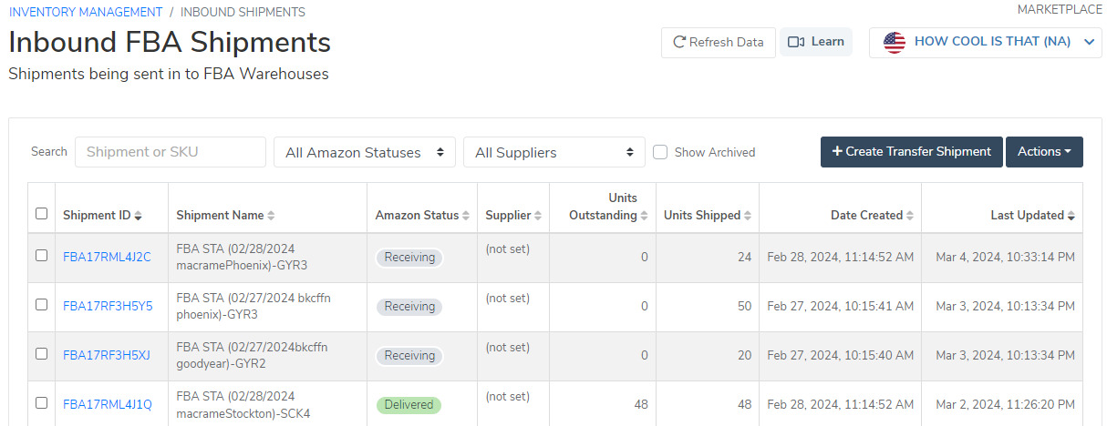 Helium 10’s Inventory Management tool